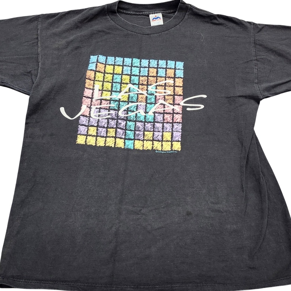 Vintage Miller Las Vegas Graphic T-Shirt Mens XL Black Made in USA 90s Souvenir